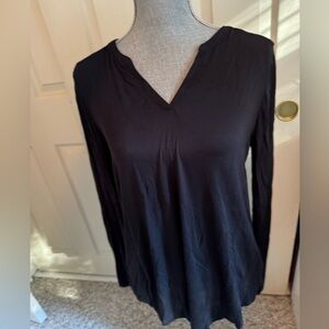Maison Jules Black Long Sleeve Mandarin Collar Blouse